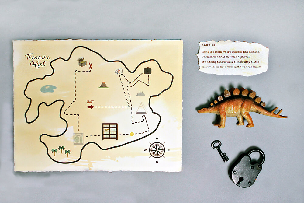 DIY Treasure Hunt with Treasure Map at Dinosaur Party