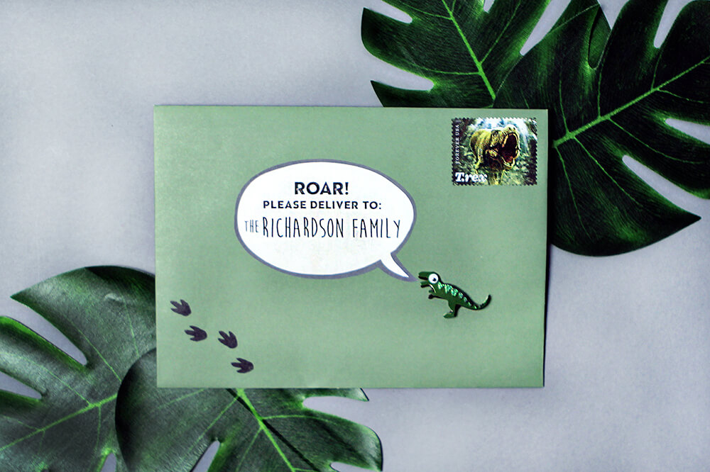 Dinosaur Party Invitations. How to make envelopes  for a three-rex party.