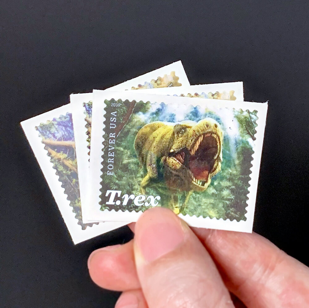 I used T Rex stamps from the USPS for my Dinosaur Party Invitations. Planning a three-rex party? Use T.Rex stamps on the envelope for an extra special touch