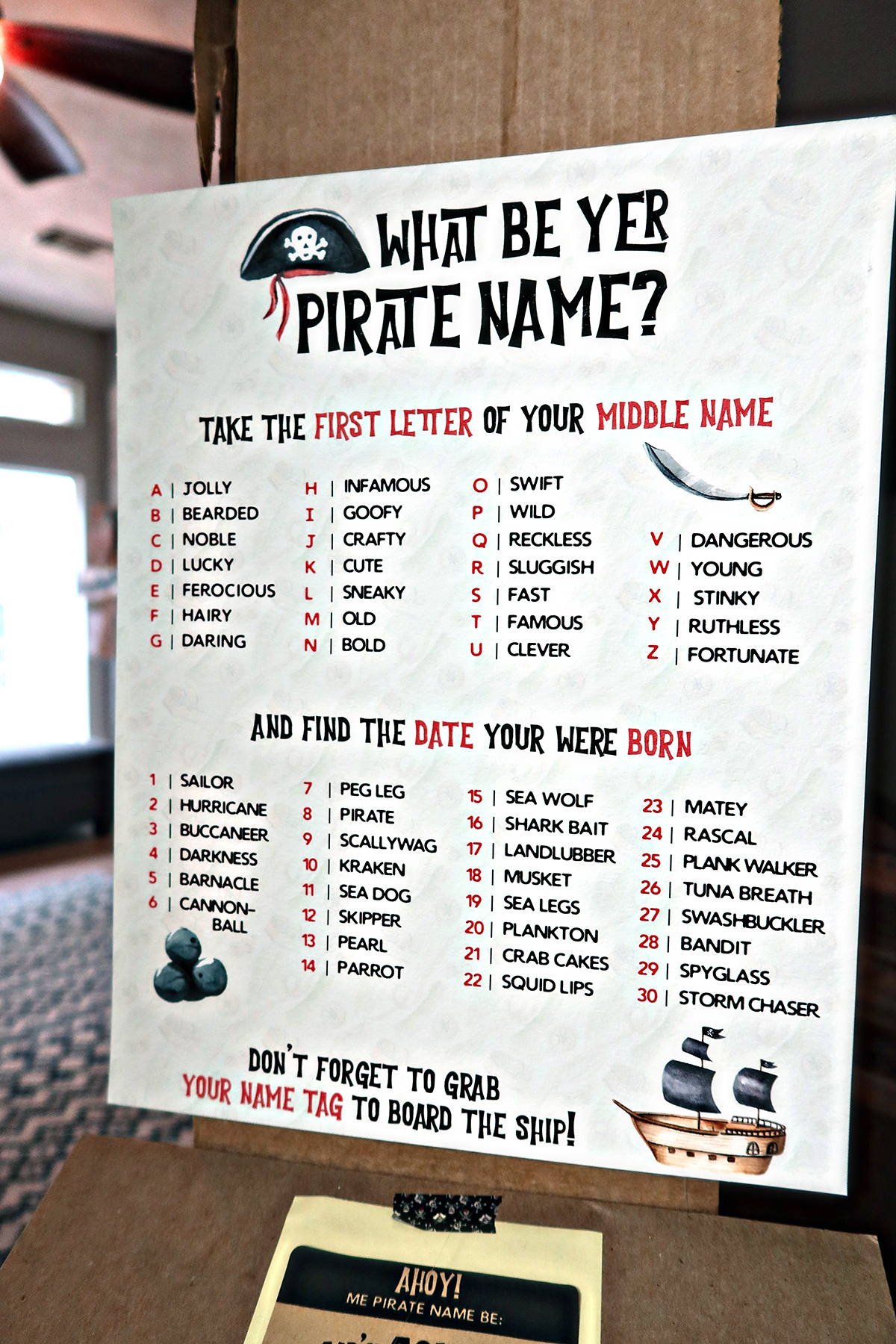 whats your pirate name? sign pirate party game