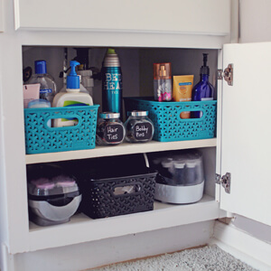 Adding Chevron Shelf Liner to Master Bathroom Vanity