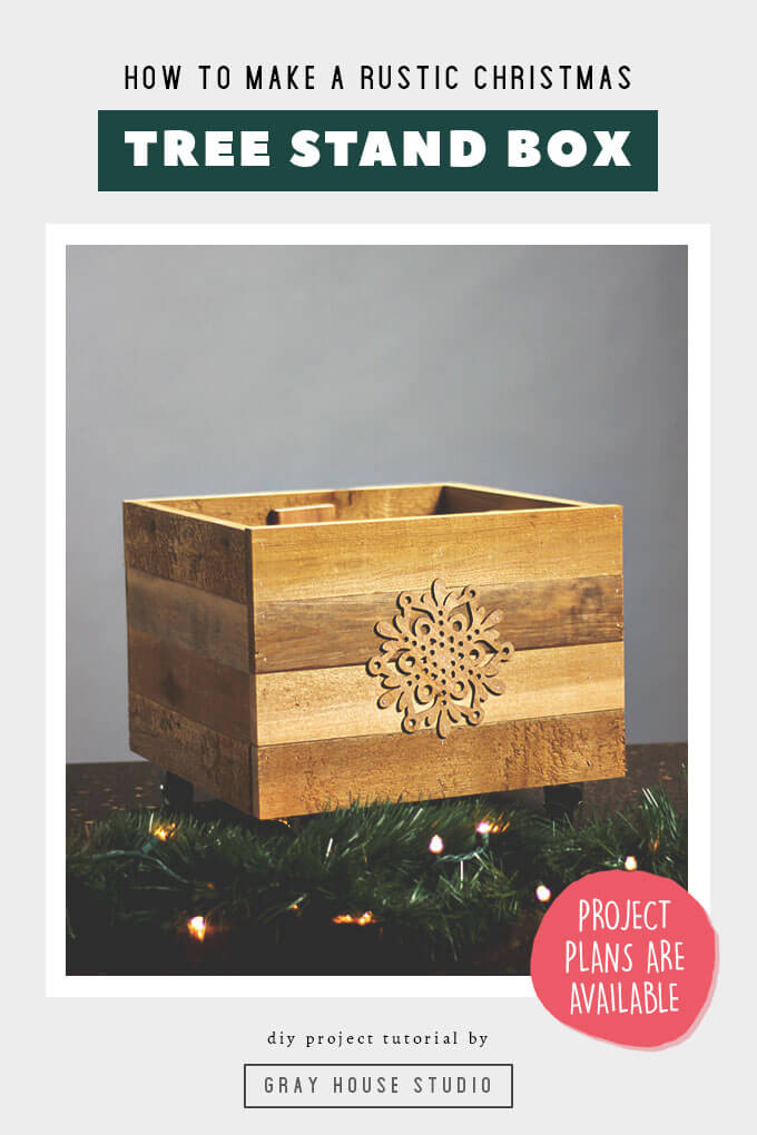 This simple DIY Rustic Christmas Tree Stand Box is a great way to disguise boring a boring tree stand! Check out how to make a rustic Christmas tree stand box on casters as an alternative to a tree skirt. A video tutorial is included and plans are available to assist in the building process.