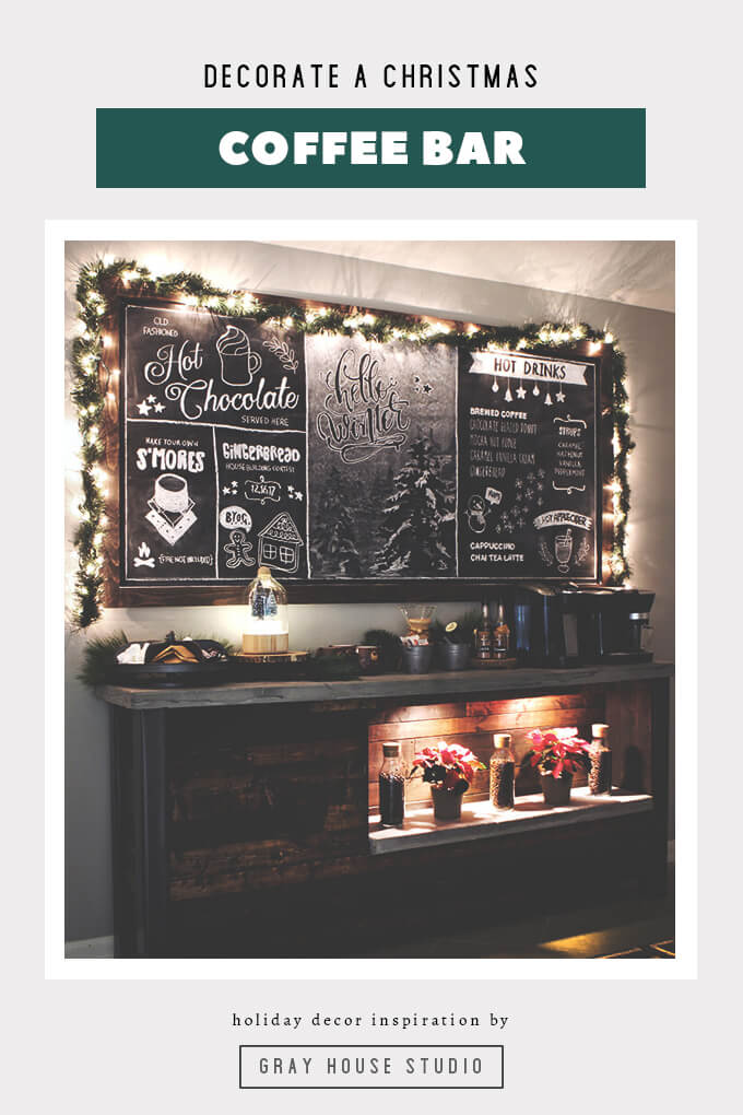 Beautiful inspiration for creating a dreamy coffee or hot chocolate bar set up for a Christmas party or entertaining guests over the holidays.