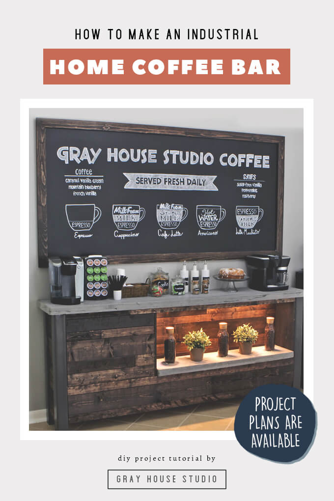How to build an industrial style home coffee bar. Coffee Bar building plans are available for this DIY project.