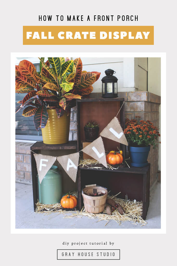 Create a fall crate display to decorate your front porch for the Fall season.