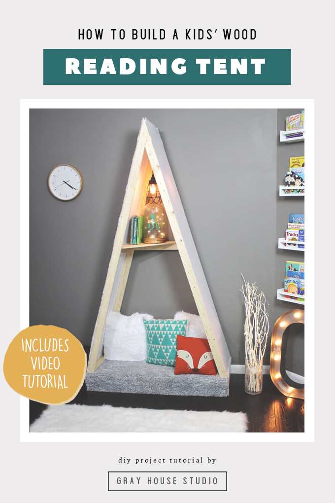 A tutorial showing how to make this adorable wood tent for a child's room. It is the perfect piece for a woodland themed nursery or kid's room. There is a video tutorial included in the post showing how to build a kid's reading tent out of wood.